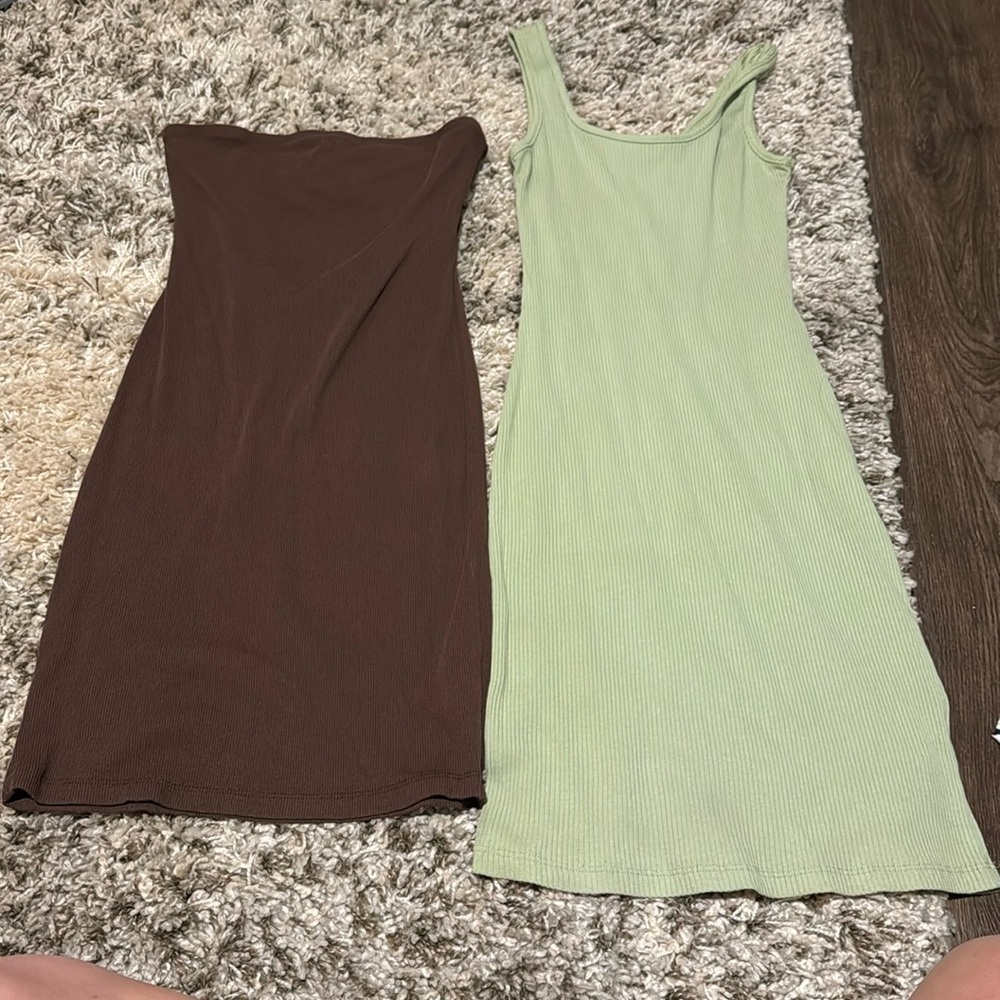 Dark brown and mint green mini dresses